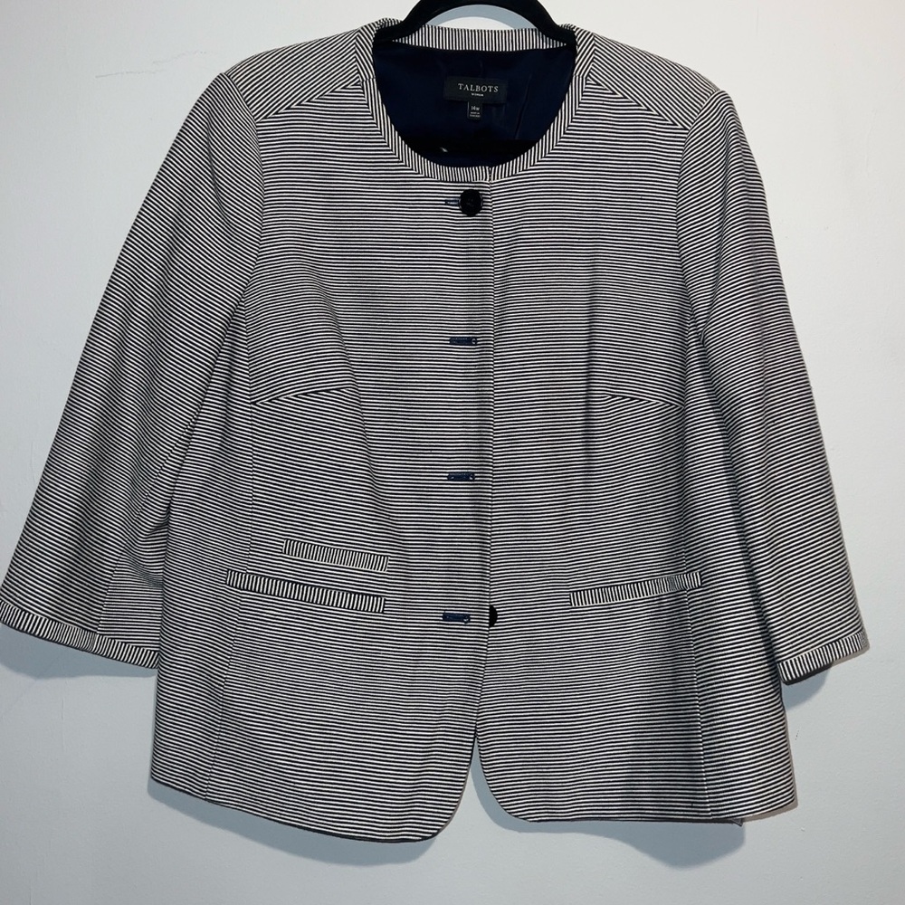 Talbots Women's Navy and White Striped Blazer
